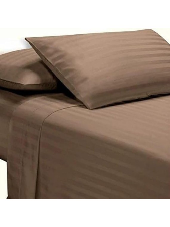 Damask Striped Twin Size 6 Piece Bedding Set (4 Pc Sheet Set 17 inch Deep + 1 Pc Duvet Cover + 1 Pc Bed Skirt) Hotel Luxury 1000 Thread Count 100% Egyptian Cotton - Taupe