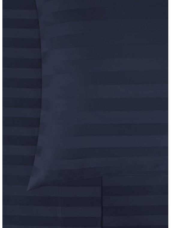 Damask Stripe Olympic Queen Size 5 Pieces Duvet Cover Set (20 inch Deep Pocket Sheet Set and Duvet Cover with Zipper Closure & Ties) 1000 Thread Count 100% Egyptian Cotton - Navy Blue Striped