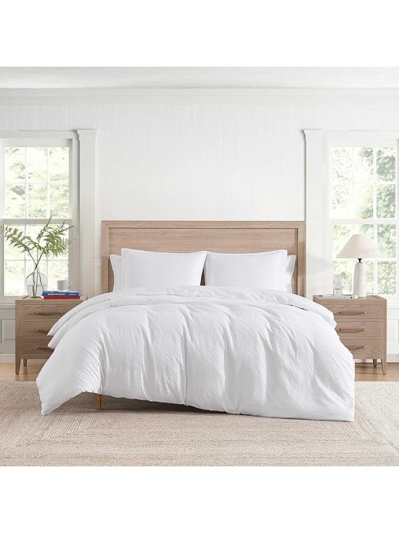 Comforter Set, Luxuriously Soft Cotton Matelassé Bedding with Matching Shams, Textured Design (Monogram White, King)