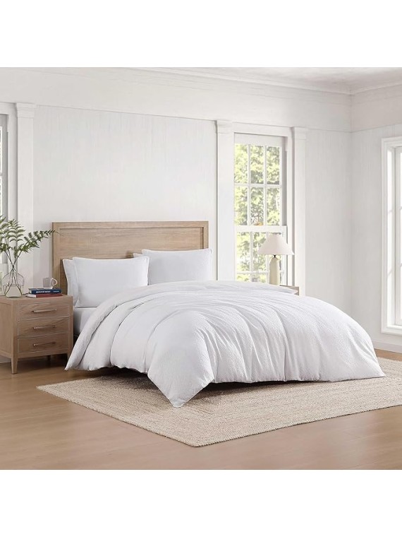 Comforter Set, Luxuriously Soft Cotton Matelassé Bedding with Matching Shams, Textured Design (Monogram White, King)