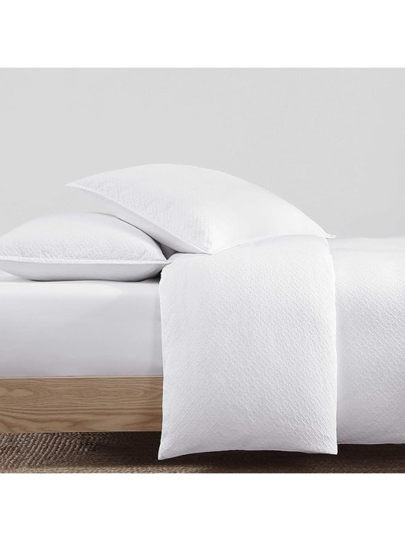 Comforter Set, Luxuriously Soft Cotton Matelassé Bedding with Matching Shams, Textured Design (Monogram White, King)