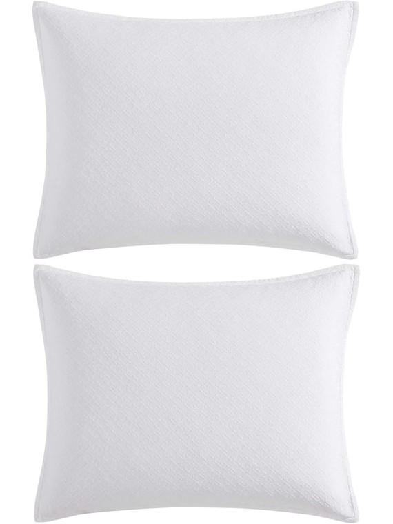 Comforter Set, Luxuriously Soft Cotton Matelassé Bedding with Matching Shams, Textured Design (Monogram White, King)