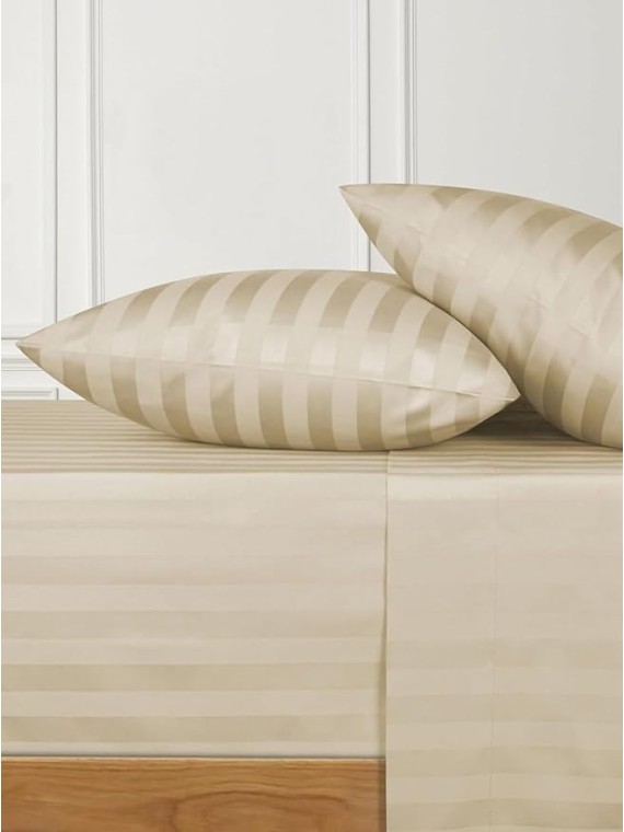 Damask Striped Olympic Queen Size 8 Piece Bedding Set (4 Pc Sheet Set 21 inch deep pocket + 3 Pc Duvet Cover Set + 1 Pc Bed Skirt) Hotel Luxury 1000 Thread Count 100% Egyptian Cotton - Beige