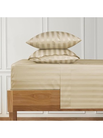 Damask Stripe RV Short King Size 4 Piece Bed Sheet Set and 1 Piece Duvet Cover (Fitted Sheet Fits Upto 17 inch Deep Pocket) 1000 Thread Count 100% Egyptian Cotton 5 PC Damask Sheets - Beige