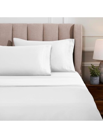 HOMECITY Egyptian Cotton Sheet Set - Sarasota Premium Luxury 1500-Thread Count 100% Egyptian Cotton Bed Sheet Set Solid Deep Pocket Bedding, California King White