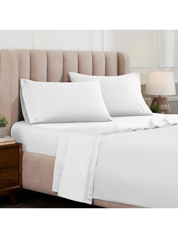 HOMECITY Egyptian Cotton Sheet Set - Sarasota Premium Luxury 1500-Thread Count 100% Egyptian Cotton Bed Sheet Set Solid Deep Pocket Bedding, California King White