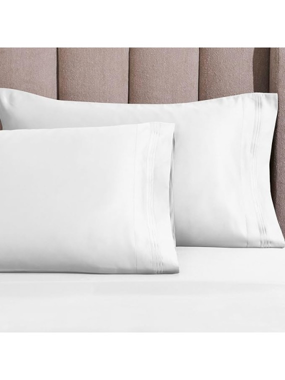 HOMECITY Egyptian Cotton Sheet Set - Sarasota Premium Luxury 1500-Thread Count 100% Egyptian Cotton Bed Sheet Set Solid Deep Pocket Bedding, California King White