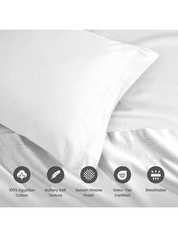 HOMECITY Egyptian Cotton Sheet Set - Sarasota Premium Luxury 1500-Thread Count 100% Egyptian Cotton Bed Sheet Set Solid Deep Pocket Bedding, California King White