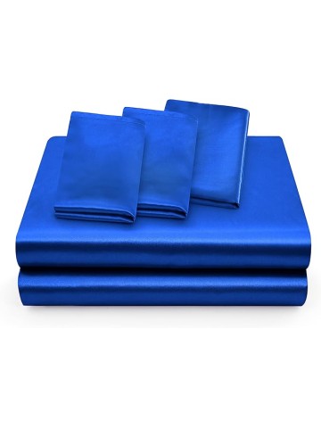 Olympic Queen Size 4-Piece Sheet Set Glamorous 14 Momme Mulberry Silk Sheets Fits 19-22" Deep Pocket - Ultimate Sleep Experience in Pure Silk (Solid, Royal Blue)