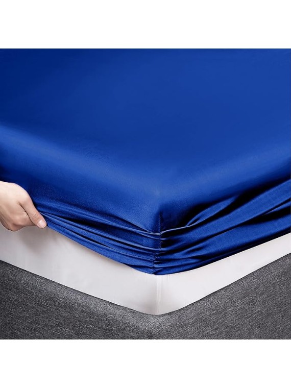 Olympic Queen Size 4-Piece Sheet Set Glamorous 14 Momme Mulberry Silk Sheets Fits 19-22" Deep Pocket - Ultimate Sleep Experience in Pure Silk (Solid, Royal Blue)