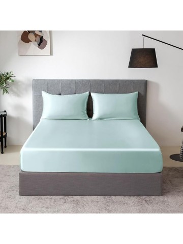 Olympic Queen Size 4-Piece Sheet Set Glamorous 14 Momme Mulberry Silk Sheets Fits 23-26" Deep Pocket - Ultimate Sleep Experience in Pure Silk (Solid, Light Blue)