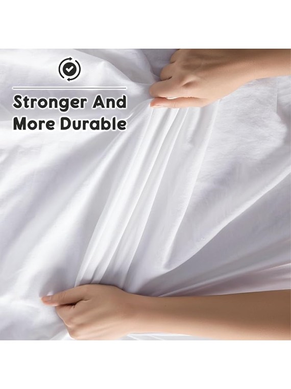 100% French Pure Linen Sheets and 100% French Linen Duvet Cover, Soft Breathable for Hot Sleepers, Moisture Wicking & Durable (White,Queen)