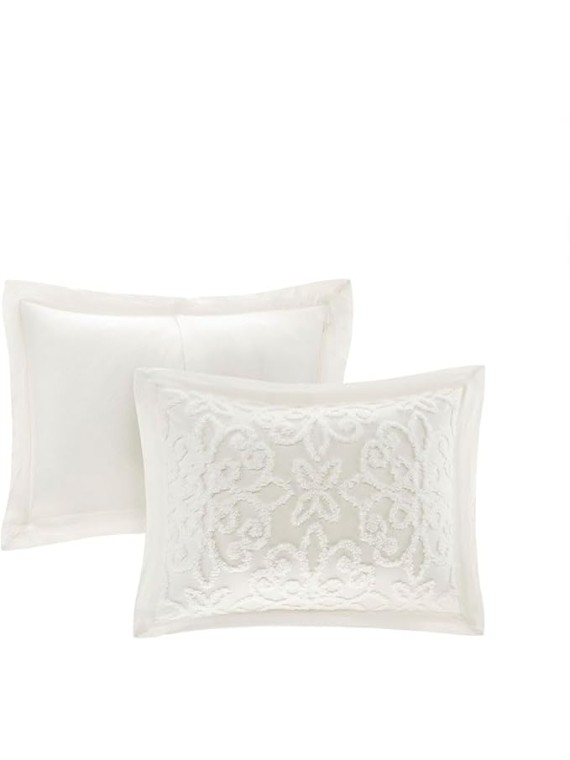 Cozy and Charming 3 Piece Cotton Chenille Bedspread Set for King/Cal King Beds, Tufted Floral Medallion Design, Off-White