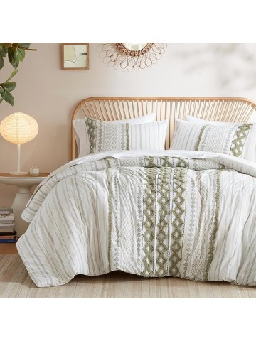 King Duvet Cover Set Boho Chenille Tufted Cotton Duvet Cover for King Size Bed, All Season King Size Bedding Cover, Matching Shams, Imani, King/Cal King Sage Green/Ivory 3 Piece