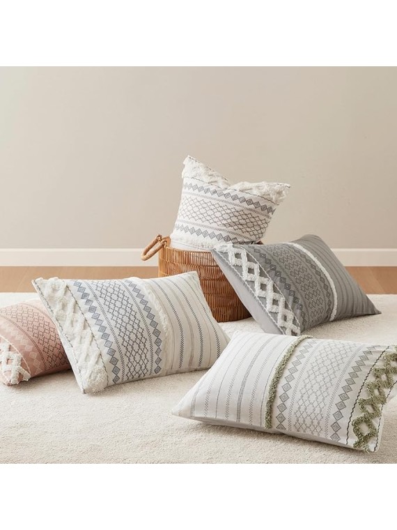 King Duvet Cover Set Boho Chenille Tufted Cotton Duvet Cover for King Size Bed, All Season King Size Bedding Cover, Matching Shams, Imani, King/Cal King Sage Green/Ivory 3 Piece