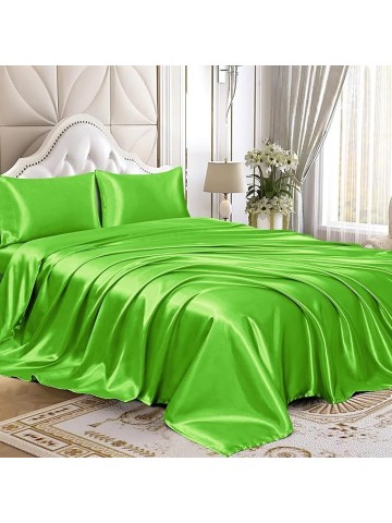 King Size 22 Momme Mulberry Silk Bedding Set - 6-Piece Luxury (4 Pillowcases, 1 Fitted Sheet, 1 Flat Sheet) Fits 10-12" Deep Pocket (Solid, Parrot Green)