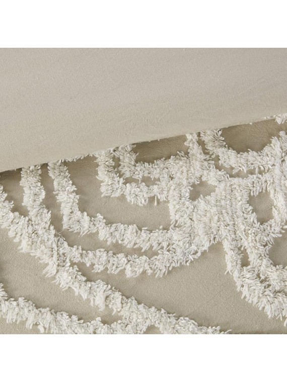 Tufted Cotton Chenille Medallion Comforter Set for King/Cal King Bed All-Season Use, Taupe