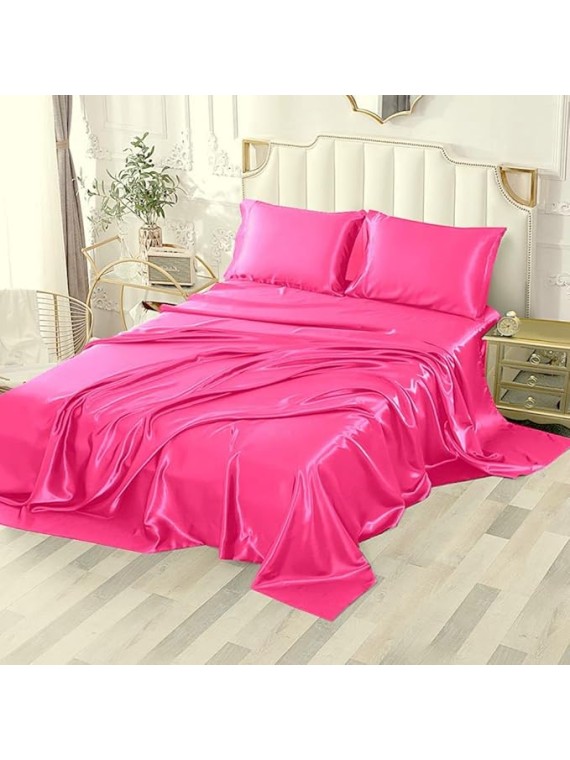 Regal Comfort Grand King Size 4-Piece Sheet Set 19 Momme Mulberry Silk Bed Set Fits 10-12" Deep Pocket - Mulberry Silk Sheets for Designer-Inspired Homes (Solid, Hot Pink)