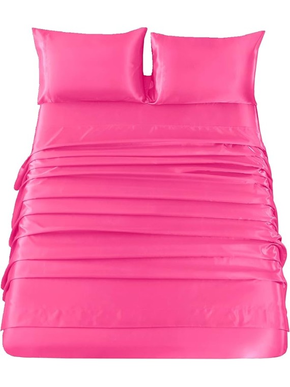 Regal Comfort Grand King Size 4-Piece Sheet Set 19 Momme Mulberry Silk Bed Set Fits 10-12" Deep Pocket - Mulberry Silk Sheets for Designer-Inspired Homes (Solid, Hot Pink)