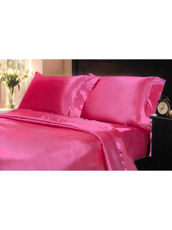 Regal Comfort Grand King Size 4-Piece Sheet Set 19 Momme Mulberry Silk Bed Set Fits 10-12" Deep Pocket - Mulberry Silk Sheets for Designer-Inspired Homes (Solid, Hot Pink)