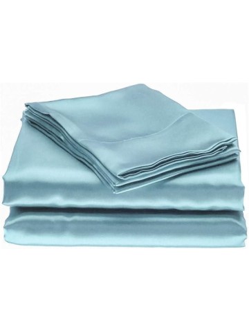 King Size 6 Piece Sheet Set 21 Momme Mulberry 7A+ Silk Luxuriously Bed Sheets (1 Flat Sheet,1 Fitted Sheet,4 Pillow Cases) Fits 10-12" Deep Pocket (Solid, Light Blue)