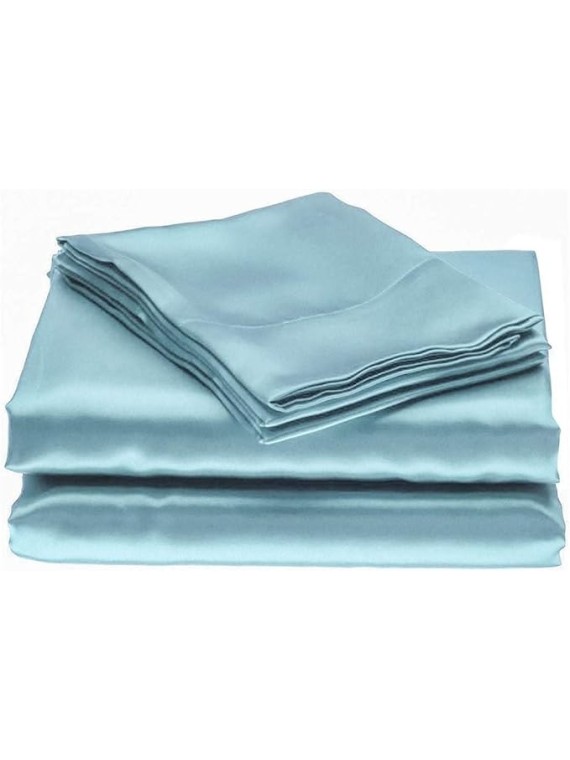 King Size 6 Piece Sheet Set 21 Momme Mulberry 7A+ Silk Luxuriously Bed Sheets (1 Flat Sheet,1 Fitted Sheet,4 Pillow Cases) Fits 10-12" Deep Pocket (Solid, Light Blue)
