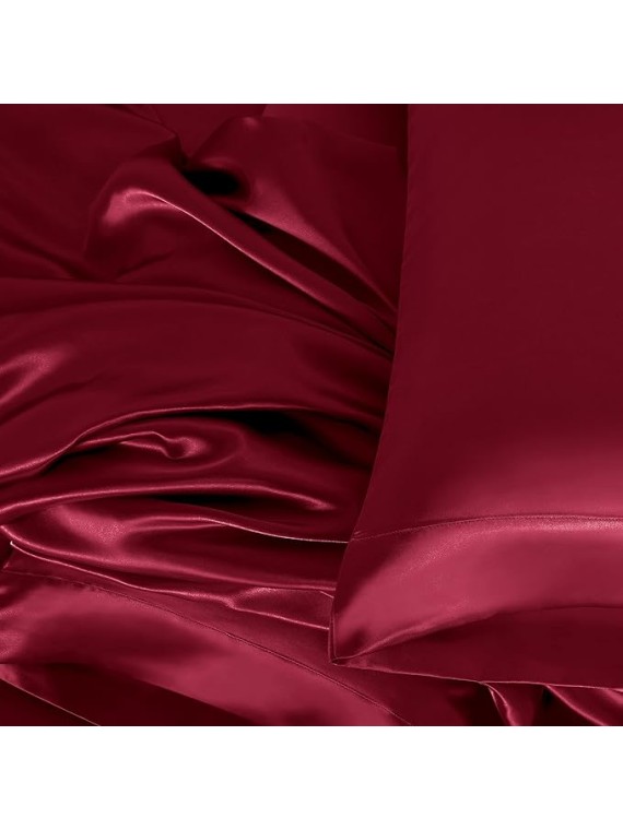 Regal Comfort California King Size 4-Piece Sheet Set 22 Momme Mulberry Silk Bed Set Fits 14-18" Deep Pocket - Mulberry Silk Sheets for Designer-Inspired Homes (Solid, Burgundy)