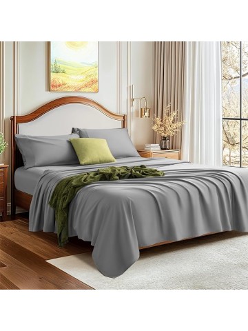 1500 Thread Count Sheets 100% Egyptian Cotton Sheets Set Queen Size Sheets 16 Inches Deep Pocket Bedding 4 Piece Sets (Queen, Gray)