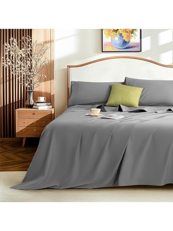 1500 Thread Count Sheets 100% Egyptian Cotton Sheets Set Queen Size Sheets 16 Inches Deep Pocket Bedding 4 Piece Sets (Queen, Gray)