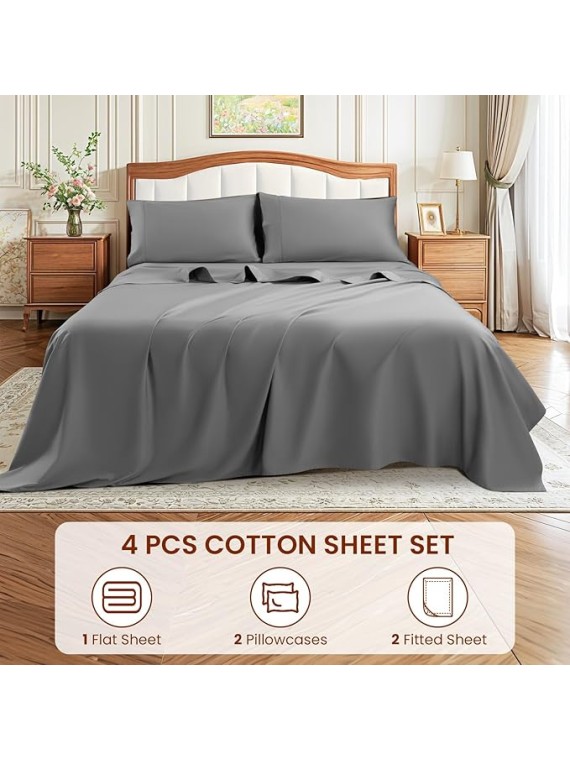1500 Thread Count Sheets 100% Egyptian Cotton Sheets Set Queen Size Sheets 16 Inches Deep Pocket Bedding 4 Piece Sets (Queen, Gray)