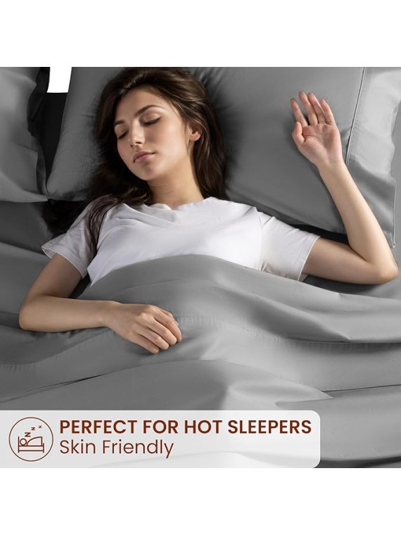 1500 Thread Count Sheets 100% Egyptian Cotton Sheets Set Queen Size Sheets 16 Inches Deep Pocket Bedding 4 Piece Sets (Queen, Gray)