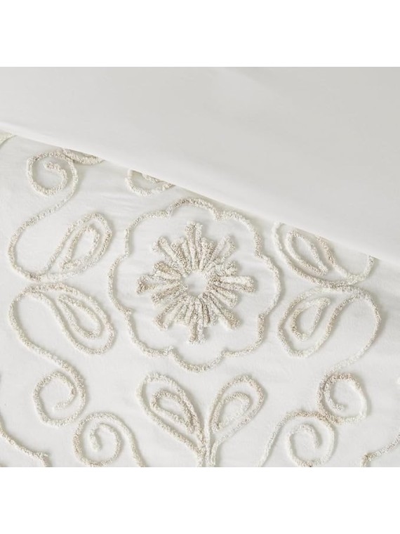3 Pcs Tufted Cotton Chenille Coverlet Set Ivory,Taupe King,Cal King