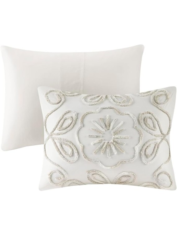 3 Pcs Tufted Cotton Chenille Coverlet Set Ivory,Taupe King,Cal King