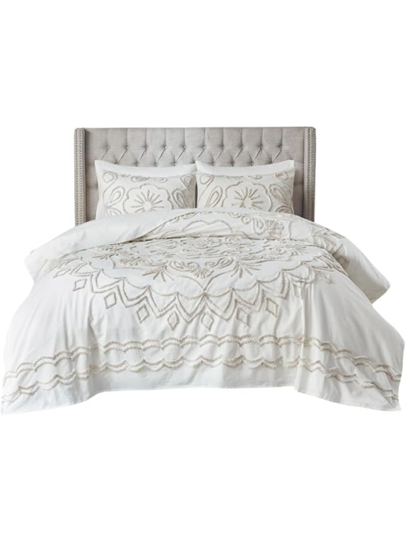 3 Pcs Tufted Cotton Chenille Coverlet Set Ivory,Taupe King,Cal King