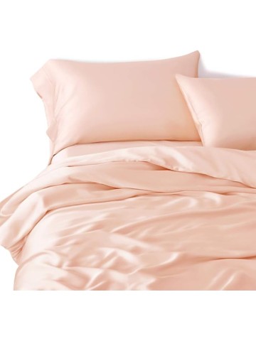 RV King Size 4-Piece Sheet Set 21 Momme Royal-Quality Mulberry Silk Bed Set Fits 27-32" Deep Pocket - Timeless & Elegant Mulberry Silk Bedding (Solid, Peach)