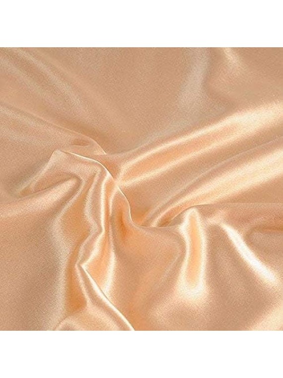 RV King Size 4-Piece Sheet Set 21 Momme Royal-Quality Mulberry Silk Bed Set Fits 27-32" Deep Pocket - Timeless & Elegant Mulberry Silk Bedding (Solid, Peach)
