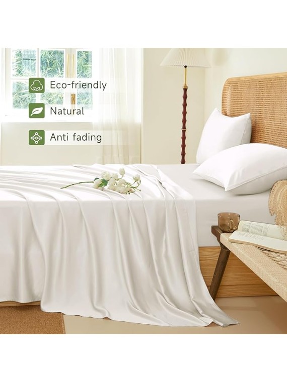 RV King Size 4-Piece Sheet Set 21 Momme Royal-Quality Mulberry Silk Bed Set Fits 27-32" Deep Pocket - Timeless & Elegant Mulberry Silk Bedding (Solid, Peach)
