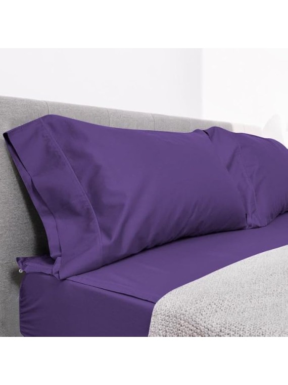 6 Piece Zipper Sheet Set, Olympic Queen Size - Include (1 Elastic Fitted Sheet Base & 2 Sheet has Zipper, 1 Flat Sheet and 2 Pillowcase) 18 Inch Deep Pocket, 800 TC, Solid Purple Color.