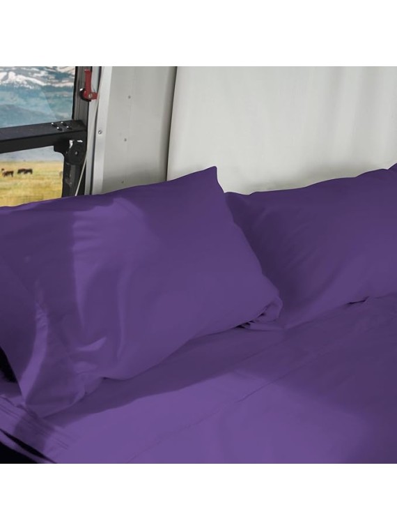 6 Piece Zipper Sheet Set, Olympic Queen Size - Include (1 Elastic Fitted Sheet Base & 2 Sheet has Zipper, 1 Flat Sheet and 2 Pillowcase) 18 Inch Deep Pocket, 800 TC, Solid Purple Color.