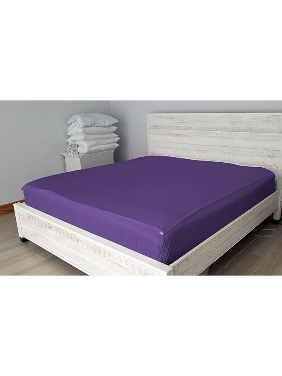 6 Piece Zipper Sheet Set, Olympic Queen Size - Include (1 Elastic Fitted Sheet Base & 2 Sheet has Zipper, 1 Flat Sheet and 2 Pillowcase) 18 Inch Deep Pocket, 800 TC, Solid Purple Color.