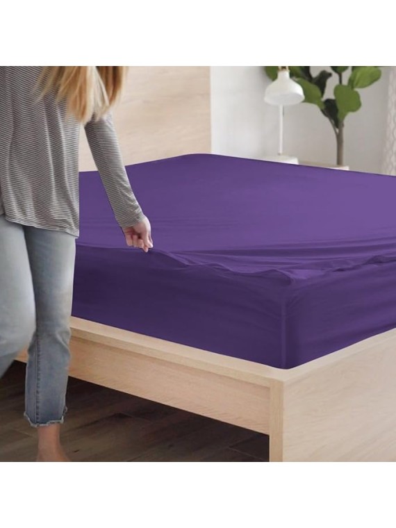 6 Piece Zipper Sheet Set, Olympic Queen Size - Include (1 Elastic Fitted Sheet Base & 2 Sheet has Zipper, 1 Flat Sheet and 2 Pillowcase) 18 Inch Deep Pocket, 800 TC, Solid Purple Color.