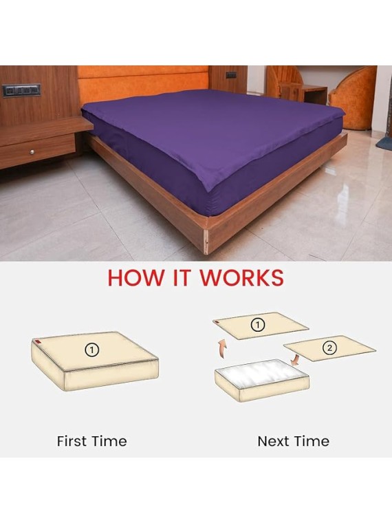 6 Piece Zipper Sheet Set, Olympic Queen Size - Include (1 Elastic Fitted Sheet Base & 2 Sheet has Zipper, 1 Flat Sheet and 2 Pillowcase) 18 Inch Deep Pocket, 800 TC, Solid Purple Color.