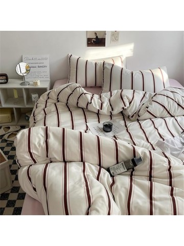 Simple Style Bed Linen Set Skin-Friendly Bedsheet Set Pillowcase 이불세트 Brushed Bedclothes Single/Full/Queen/King Size Bedding Set,04,Full 4pcs