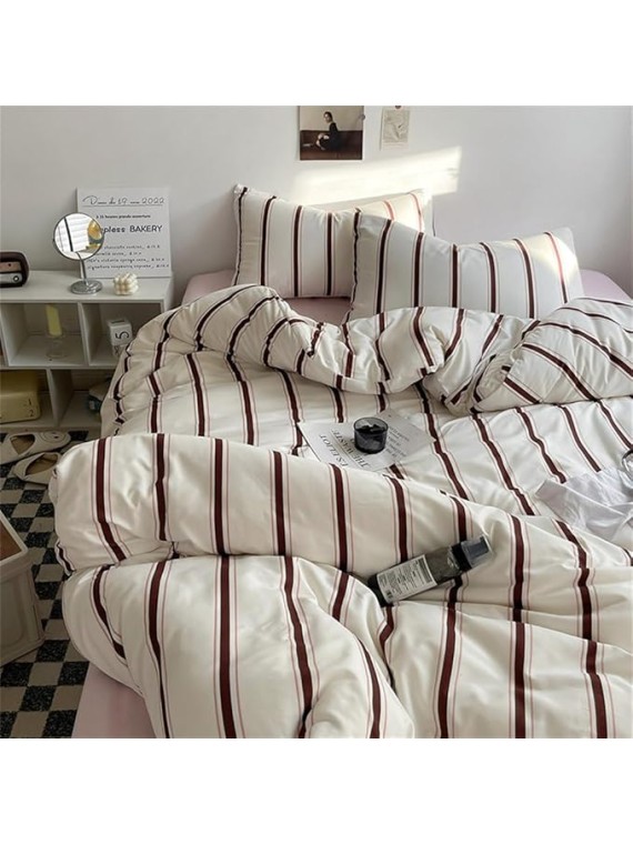Simple Style Bed Linen Set Skin-Friendly Bedsheet Set Pillowcase 이불세트 Brushed Bedclothes Single/Full/Queen/King Size Bedding Set,04,Full 4pcs