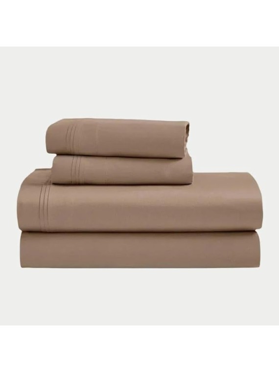 HOMECITY 100% Egyptian Cotton 1500 Thread Count Bed Sheet Set, Sateen Weave, All Season, Solid Bed Sheets, Bedding Essentials, 1 Fitted Sheet, 1 Flat Sheet, 2 Pillowcases, California King, Taupe