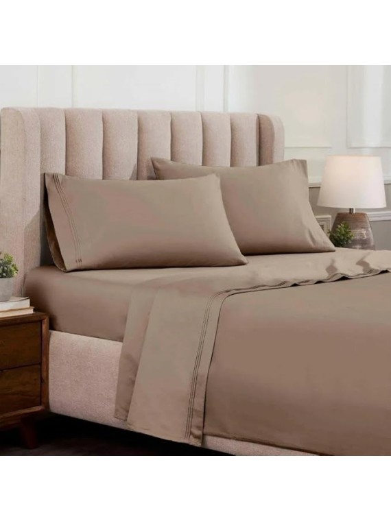 HOMECITY 100% Egyptian Cotton 1500 Thread Count Bed Sheet Set, Sateen Weave, All Season, Solid Bed Sheets, Bedding Essentials, 1 Fitted Sheet, 1 Flat Sheet, 2 Pillowcases, California King, Taupe