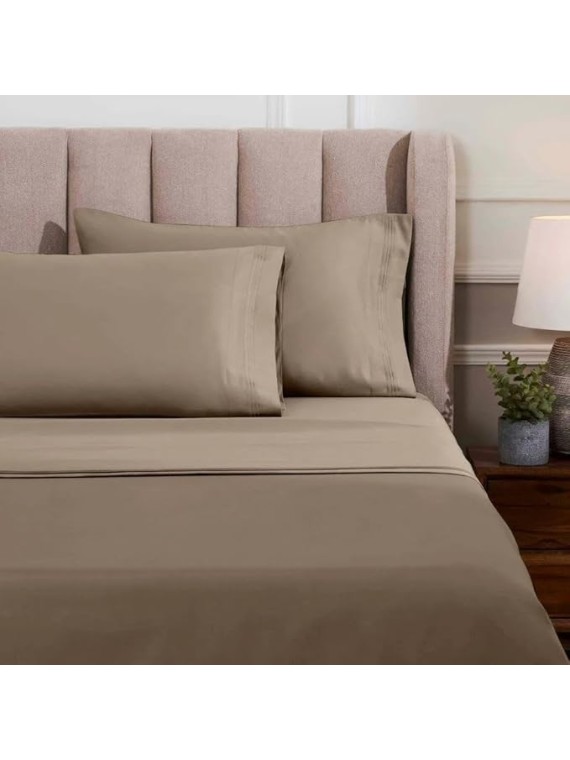 HOMECITY 100% Egyptian Cotton 1500 Thread Count Bed Sheet Set, Sateen Weave, All Season, Solid Bed Sheets, Bedding Essentials, 1 Fitted Sheet, 1 Flat Sheet, 2 Pillowcases, California King, Taupe