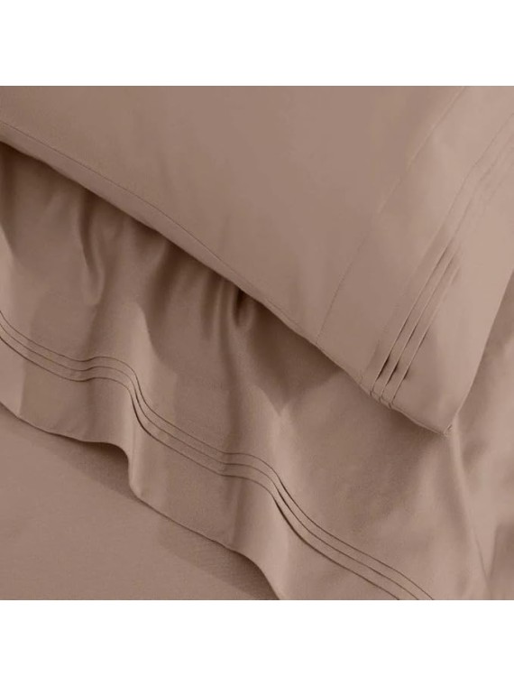 HOMECITY 100% Egyptian Cotton 1500 Thread Count Bed Sheet Set, Sateen Weave, All Season, Solid Bed Sheets, Bedding Essentials, 1 Fitted Sheet, 1 Flat Sheet, 2 Pillowcases, California King, Taupe