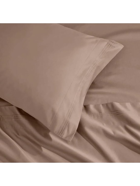 HOMECITY 100% Egyptian Cotton 1500 Thread Count Bed Sheet Set, Sateen Weave, All Season, Solid Bed Sheets, Bedding Essentials, 1 Fitted Sheet, 1 Flat Sheet, 2 Pillowcases, California King, Taupe