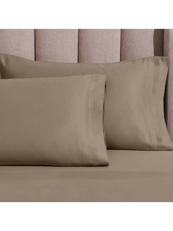 HOMECITY 100% Egyptian Cotton 1500 Thread Count Bed Sheet Set, Sateen Weave, All Season, Solid Bed Sheets, Bedding Essentials, 1 Fitted Sheet, 1 Flat Sheet, 2 Pillowcases, California King, Taupe